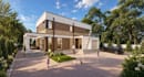 provide 3d house design,balustrade balcony render,paved driveway,accent lighting