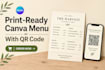 design a print ready canva restaurant menu with qr code