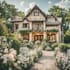make watercolor wedding venue, house, landscape