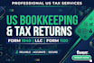 do US bookkeeping and US tax returns forms for personal, llc, and corporate