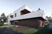 remodel modern minimalist villa, front elevation render, create landscape, lawn