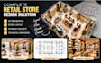create retail store design, shop interior and exterior with 3d renders