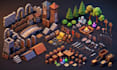 create fantasy medieval game props and low poly rpg assets with custom textures