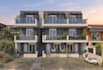 multi apartment building,drone shot render,basement design,3d outdoor flythrough