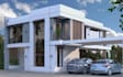 visualize luxury modern villa, rooftop exterior, minimal facade, 3d rendering