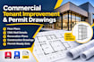 draft commercial tenant improvement, cmu wall and permit drawings