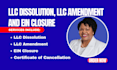 do llc dissolution, llc amendment, dissolve llc and close ein for any US state
