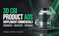 create cinematic 3d cgi product ads for supplement brands in german