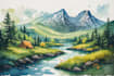 illustrate a watercolor landscape illustration
