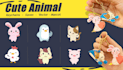 design flat cute animal vector illustrations for stickers, keychains and pins