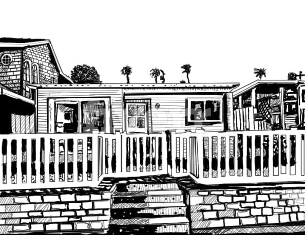 Do a digital pencil sketch of a house or home by Pkscomix