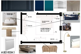 I will do interior design floor plans, mood boards, shopping list