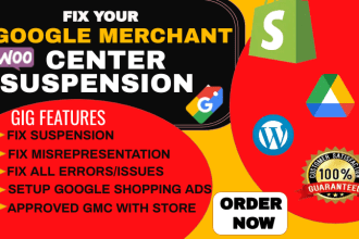 I will fix google merchant center suspension mirespresentation, gtin code, shopping ads