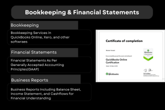 I will bookkeeping, financial statements, projections, profit and loss, cashflows