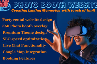 I will design a party rental or 360 photo booth website with overlays and booking feature ﻿ Welcome to our 360 Photo Booth Website & party rental website Gig! We appreciate your interest. Tell us your goals for the upcoming festive season, target audience, and desired functionalities for the website. Share your visual style preferences. We’ll turn your ideas into reality with creativity and experience. Gig Highlights: Free premium theme Professional logo design Comprehensive photo booth rental pages Booking system integration Service pages with booking features Seamless payment gateway setup Multimedia integration (videos/images) Social media connectivity SEO or speed optimization Multilingual support Google Map integration Live chat functionality Engaging slides and picture gallery Equipment rental section Maintenance management 360 photo booth overlay design Worry no more let’s make your 360 Photo Booth Website stand out during the festive season!