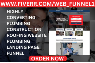 design plumbing, construction, roofing website plumbing landing page funnel