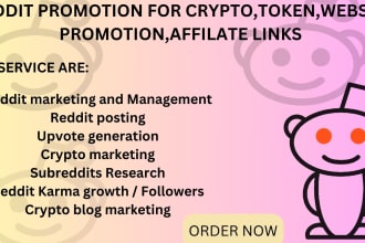 I will reddit promotion for crypto, deals, tokens, website promotion, affiliate links