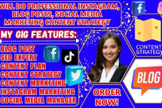 I will do professional instagram, blog posts, social media marketing content strategy