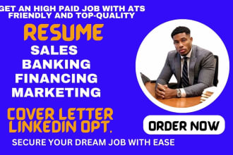 I will write ats sales, banking, marketing, finance, investment and accounting resume