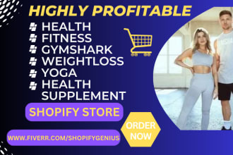 I will design health fitness yoga gymshark health supplement weightloss shopify store