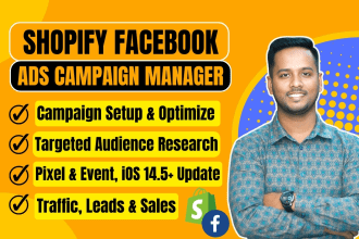 I will be your shopify facebook ads campaign manager, shopify fb ads