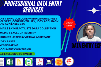 I will do data entry retyping pages copy paste and admin work accurate and efficient.