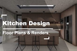 design your kitchen with plans, 3d model and renders
