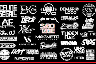 design dj band, music, typography, edm artist, rap, rock and producer logo