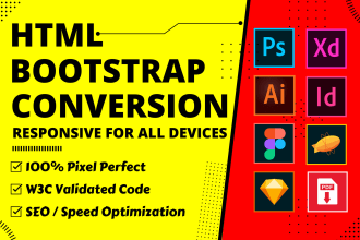 convert figma to html, xd to html, psd to html bootstrap responsive tailwind CSS