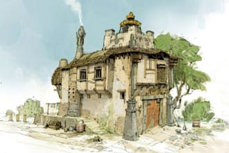 illustrate house or building in water color