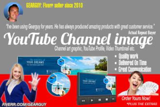 design youtube channel art, profile or video thumbnail image