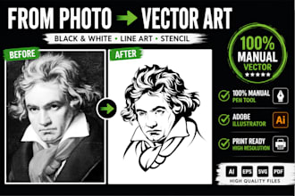 manually create black and white vektor, stencil and line art