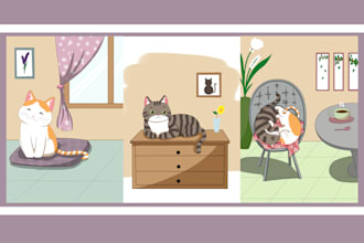 draw cute cat cartoon illustration and stickers
