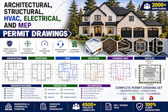 create 2d floor plans, architectural, structural and mep permit drawings