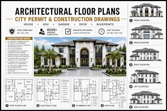 design architectural floor plans and construction city permit drawings blueprint