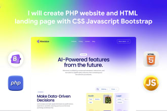 create PHP website and HTML landing page with CSS javascript bootstrap