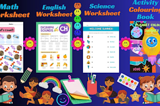 create fun math, science, and english worksheets for kids