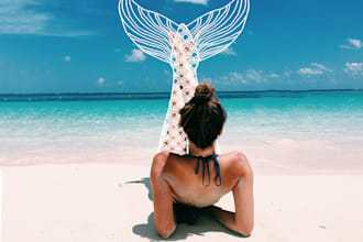 put a mermaid tail on your beach picture