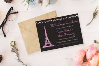 design themed birthday and party invitations