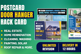 design door hanger, postcard, flyer for painting, roofing, cleaning business