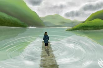 illustrate nature landscapes and simple characters