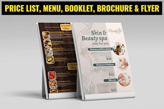 design salon, spa, food, gym, price list, menu or flyer