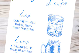 design a event drinks or food menu for weddings, party etc