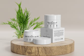 create cosmetic product label and box design with mockups