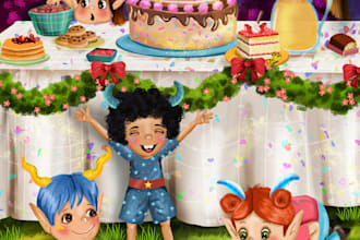 draw colourful children story book illustration