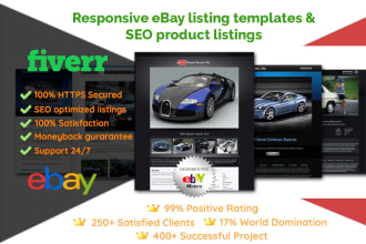 design SEO optimized, mobile responsive custom ebay listing template