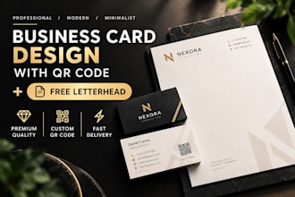 design a modern minimalist business card with qr code and a free letterhead