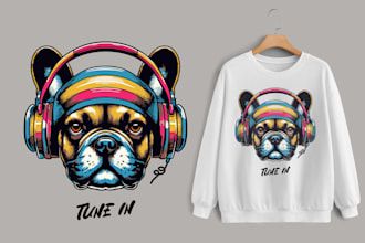 do abstract cartoon dog t shirt design and free mockup