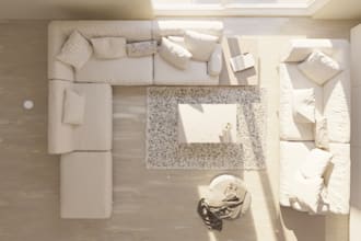 photorealistic rendering  living room  bedroom  kitchen