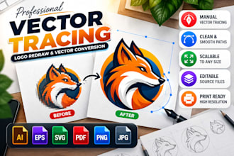 do logo vector redraw, vectorize image, and convert to vector
